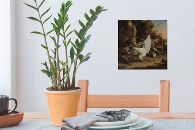 Leinwandbilder - 20x20 cm - Eine Elster auf einem Baumstumpf - Melchior d'Hondecoeter