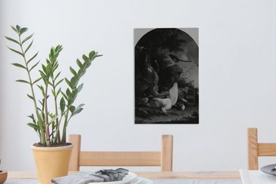 Leinwandbilder - 20x30 cm - Eine Elster auf einem Baumstumpf - Melchior d'Hondecoeter