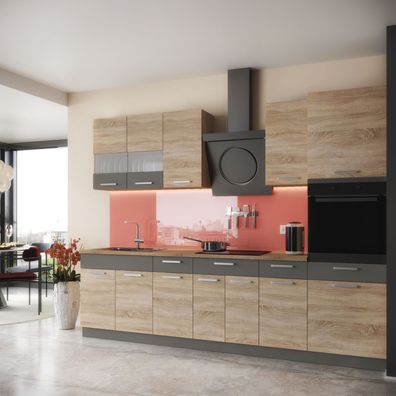 Küche ALINA mit Hochschrank 280 cm Küchenzeile Einbauküche Sonoma Eiche