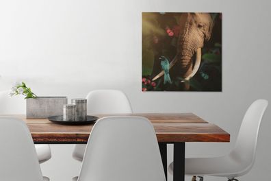 Leinwandbilder - 50x50 cm - Tiere - Vogel - Elefant - Dschungel (Gr. 50x50 cm)