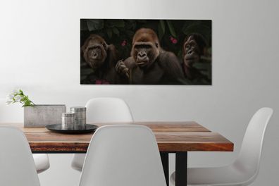 Leinwandbilder - 80x40 cm - Dschungel - Affen - Schmetterling - Pflanzen