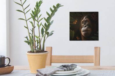 Leinwandbilder - 20x20 cm - Schmetterling - Affe - Dschungel (Gr. 20x20 cm)