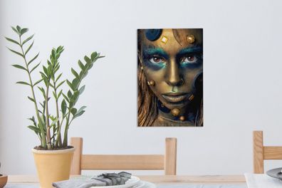 Leinwandbilder - 20x30 cm - Frau - Gold - Blau (Gr. 20x30 cm)