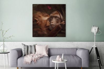 Leinwandbilder - 90x90 cm - Schmetterling - Affe - Tiere - Dschungel (Gr. 90x90 cm)
