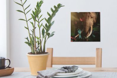 Leinwandbilder - 20x20 cm - Tiere - Vogel - Elefant - Dschungel (Gr. 20x20 cm)