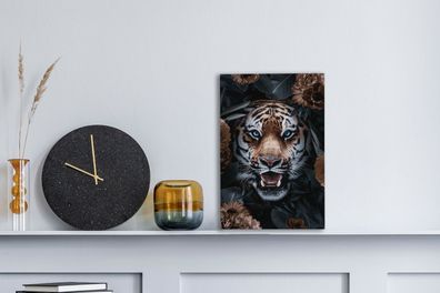 Leinwandbilder - 20x30 cm - Porträt - Tiger - Blumen (Gr. 20x30 cm)