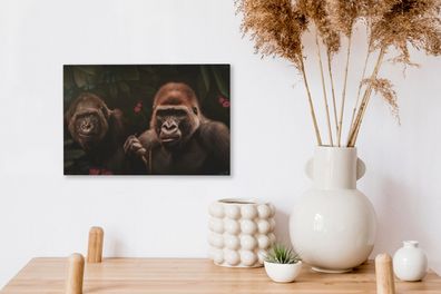 Leinwandbilder - 30x20 cm - Gorilla - Dschungel - Pflanzen - Schmetterling