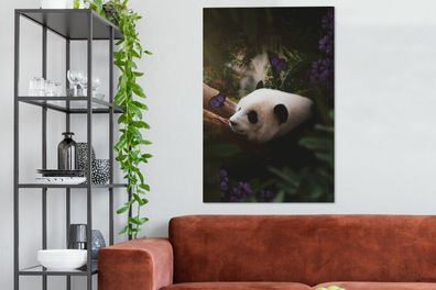 Leinwandbilder - 80x120 cm - Panda - Dschungel - Schmetterling - Lila (Gr. 80x120 cm)