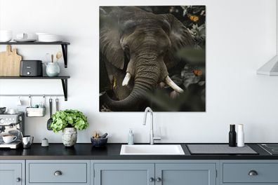 Leinwandbilder - 90x90 cm - Tiere - Elefant - Schmetterlinge (Gr. 90x90 cm)