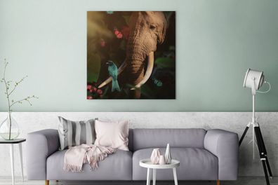 Leinwandbilder - 90x90 cm - Tiere - Vogel - Elefant - Dschungel (Gr. 90x90 cm)