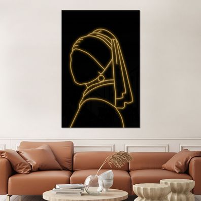 Glasbilder - 100x150 cm - Mädchen mit einem Perlenohrring - Johannes Vermeer - Gold
