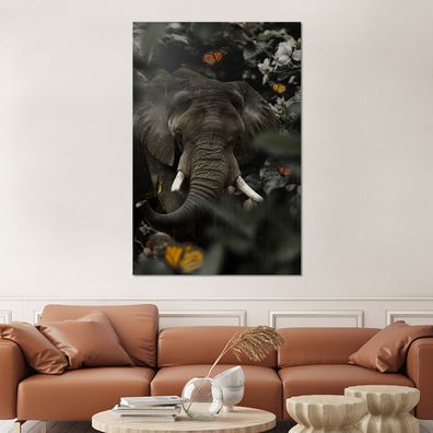 Glasbilder - 100x150 cm - Elefant - Schmetterling - Dschungel (Gr. 100x150 cm)