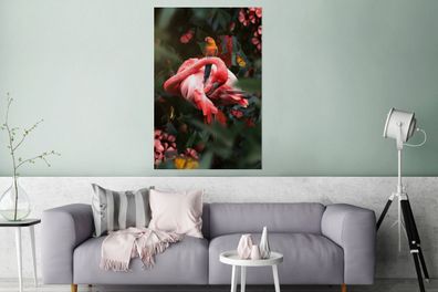 Glasbilder - 80x120 cm - Dschungel - Flamingo - Vogel - Pflanzen (Gr. 80x120 cm)