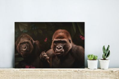 Glasbilder - 30x20 cm - Gorilla - Dschungel - Pflanzen - Schmetterling (Gr. 30x20 cm)