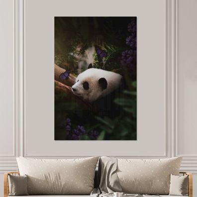 Glasbilder - 100x150 cm - Panda - Dschungel - Schmetterling - Lila (Gr. 100x150 cm)