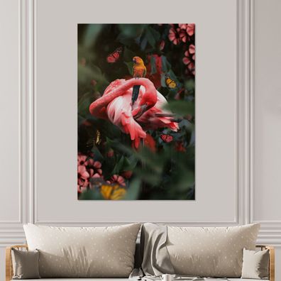 Glasbilder - 100x150 cm - Dschungel - Flamingo - Vogel - Pflanzen (Gr. 100x150 cm)