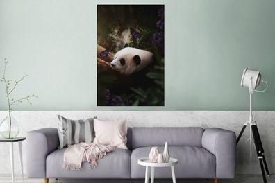 Glasbilder - 80x120 cm - Panda - Dschungel - Schmetterling - Lila (Gr. 80x120 cm)