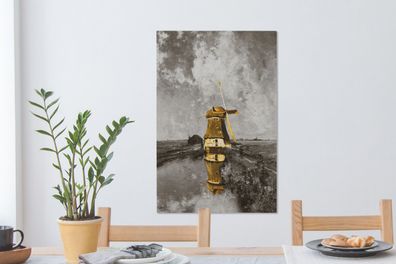 Leinwandbilder - 60x90 cm - Mühle an einem Polderkanal - Gabriel - Gold