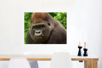 Glasbilder - 80x60 cm - Nahaufnahme des Gesichts eines männlichen Gorillas