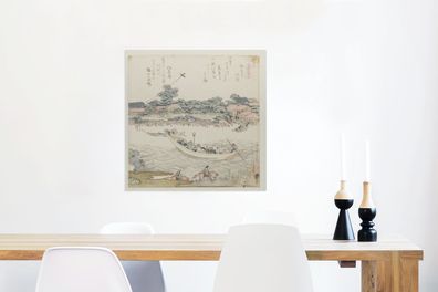 Glasbilder - 50x50 cm - Das Onmaya-Flussufer - Gemälde von Katsushika Hokusai