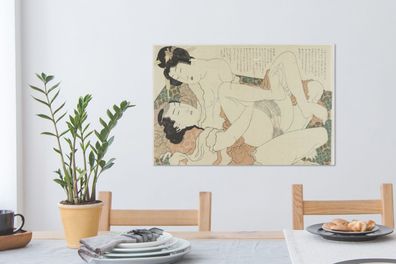 Leinwandbilder - 90x60 cm - Paar beim Liebesspiel - Gemälde von Katsushika Hokusai