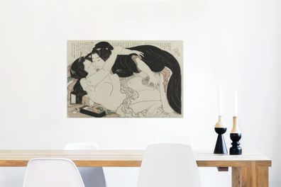 Glasbilder - 90x60 cm - Witwe und junger Mann - Gemälde von Katsushika Hokusai