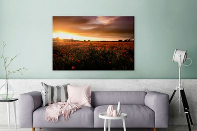 Leinwandbilder - 140x90 cm - Sonnenuntergang über den Mohnblumen in England