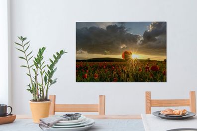 Leinwandbilder - 60x40 cm - Sonnenstrahlen des Sonnenuntergangs leuchten auf den Mohn