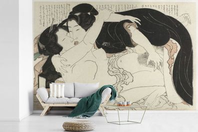 Fototapete - 450x300 cm - Witwe und junger Mann - Gemälde von Katsushika Hokusai
