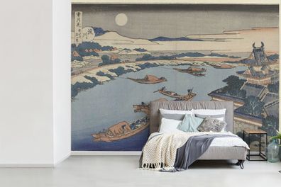 Fototapete - 360x260 cm - Der Fluss Yodo im Mondlicht - Gemälde von Katsushika Hokusa