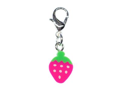 Erdbeere Charm Miniblings Zipper Pull Anhänger Frucht Obst Beere Scheibe pink