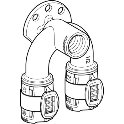 GE FlowFit Doppelanschlusswinkel 90Gr Rg+ d16-Rp1/2-d16 L:52mm