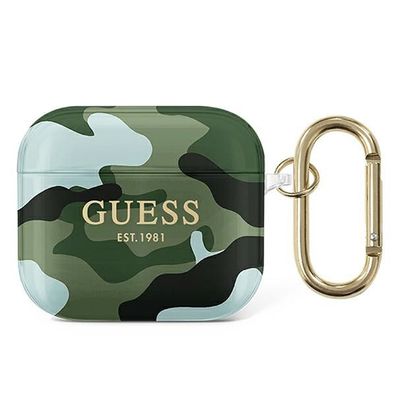 Hülle Case AirPods 3 Guess Camouflage Khaki Grün Kunststoff Cover Logo