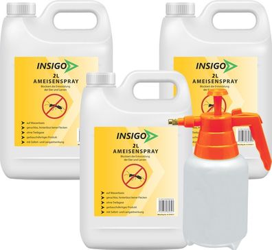 INSIGO 3x2L + 2L Sprüher Ameisenspray Ameisenmittel Ameisengift gegen Ameisen Schutz