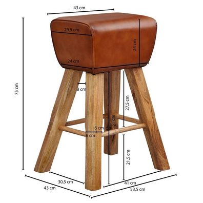 Wohnling Barhocker Turnbock 43x75x43 cm Mango Massivholz / Echtleder | Design Barstuh