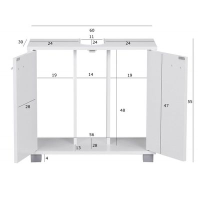 Wohnling Design Waschbeckenunterschrank WL1.344 Badunterschrank mit 2 Türen Weiß | Kl