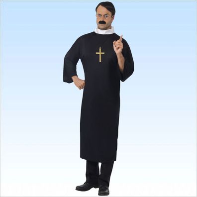 Kostüm Priester Gr. L + Kreuz Pfarrerkostüm Pfarrer Priesterkostüm Talar Geistlicher