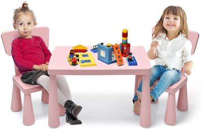 3 TLG. Kindersitzgruppe, Kindertischgruppe, Kindertisch mit 2 Stühlen aus Kunststoff