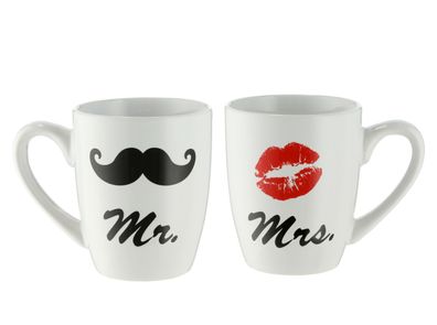 Parnter Kaffeebecher Mr. & Mrs. - 2er Set - Porzellan Tassen im Geschenk Set