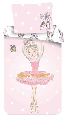 Kinder Wendebettwäsche Set Ballerina Tänzerin rosa, Bettdecke 140 x 200 cm, Kopf