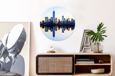 Wandbild Rund Wanddeko Deko Wohnzimmer Bilder 60x60 cm Skyline - New York - Water