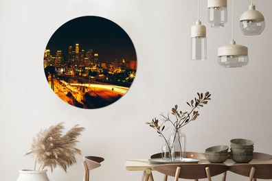 Wandbild Rund Wanddeko Deko Wohnzimmer Bilder 90x90 cm Nacht - Stad - Denver