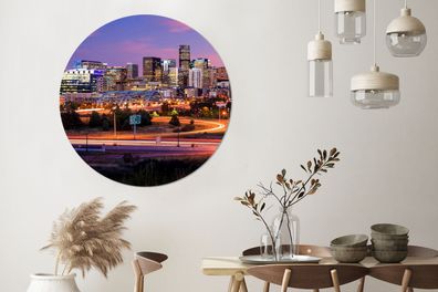 Wandbild Rund Wanddeko Deko Wohnzimmer Bilder 140x140 cm Avond - Verkeer - Stad
