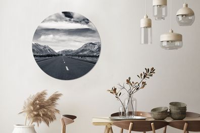 Wandbild Rund Wanddeko Deko Wohnzimmer Bilder 90x90 cm Zwart wit - Berg - Weg