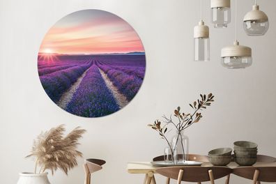 Wandbild Rund Wanddeko Deko Wohnzimmer Bilder 120x120 cm Lavendel - Paars - Bloemen