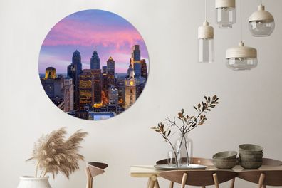 Wandbild Rund Wanddeko Deko Wohnzimmer Bilder 120x120 cm Steden - Skyline - Verenigde