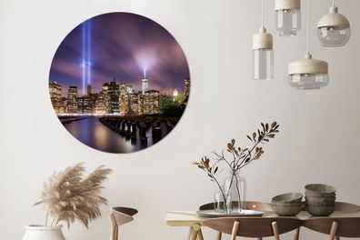 Wandbild Rund Wanddeko Deko Wohnzimmer Bilder 140x140 cm New York - Nacht - Stad - Wa
