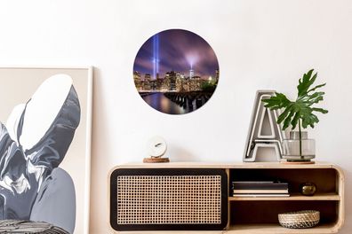 Wandbild Rund Wanddeko Deko Wohnzimmer Bilder 30x30 cm New York - Nacht - Stad - Wate