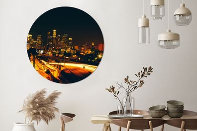 Wandbild Rund Wanddeko Deko Wohnzimmer Bilder 120x120 cm Nacht - Stad - Denver