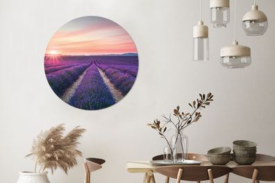 Wandbild Rund Wanddeko Deko Wohnzimmer Bilder 90x90 cm Lavendel - Paars - Bloemen